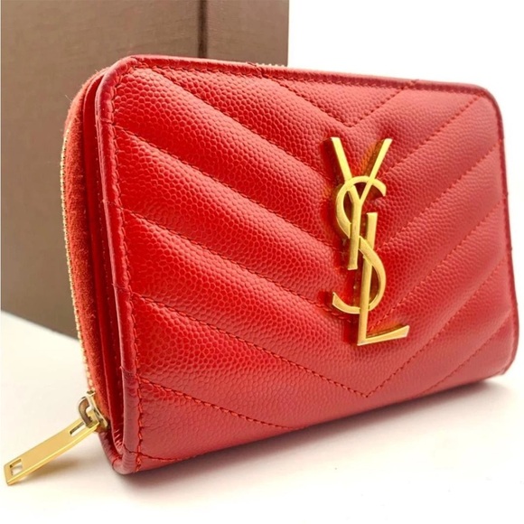 Yves Saint Laurent Handbags - Yves Saint Laurent Red Quilted Leather Wallet